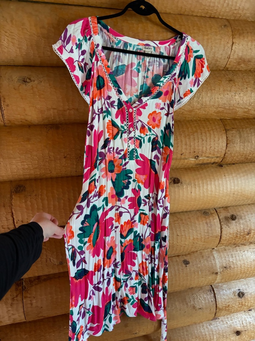Hatley White Floral Midi Dress with removable tie belt at waist